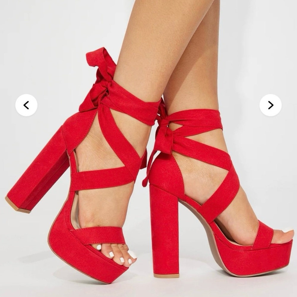 Fashion Nova Bold Red Strappy Heels